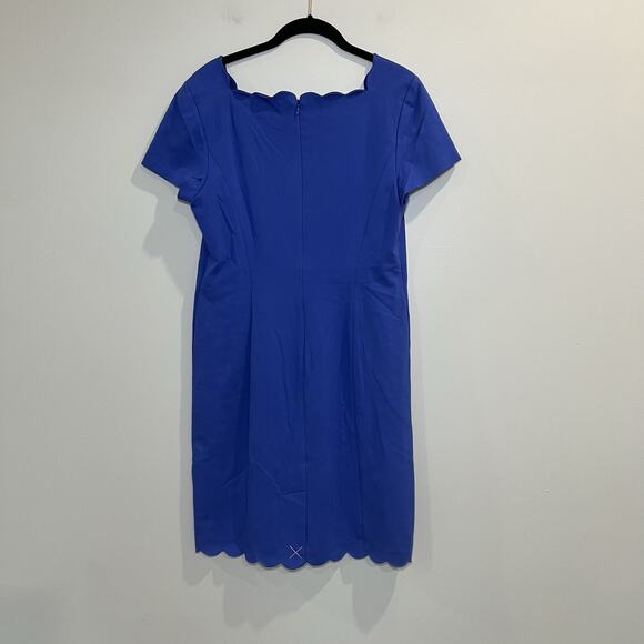 Talbots Petites Scallop Square Neckline Sheath Dress Size 12P Blue New With Tags - Picture 2 of 7